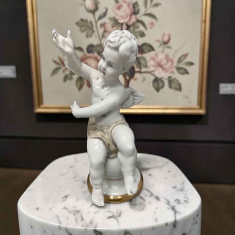 Vintage Tengra Spain Porcelain Cherub Angel Figurine Gold Trim